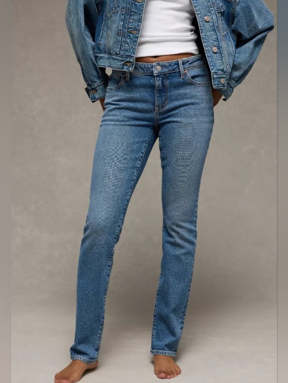 American Eagle Outfitters Extreme Flex Mid-Blue Straight Leg Jeans Misses 29